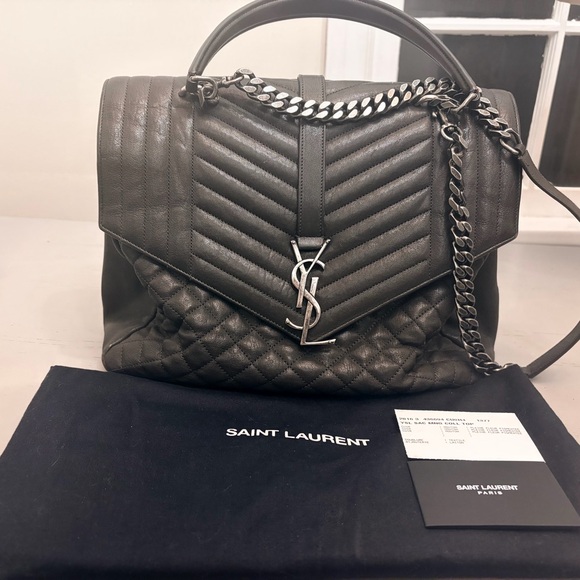 Yves Saint Laurent Handbags - YSL Leather Bag Monogram College Flap Quilted w/ Chain